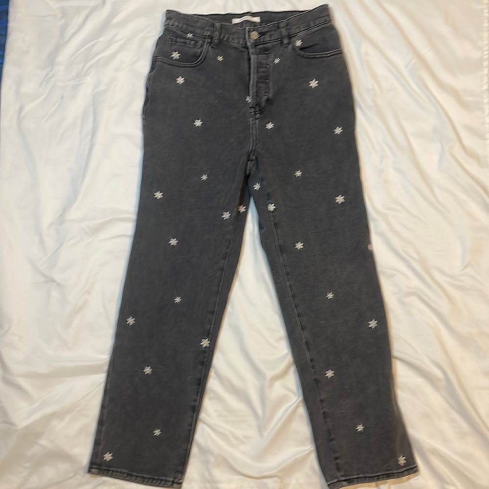 High rise straight leg flower embroidered jeans Pacsun